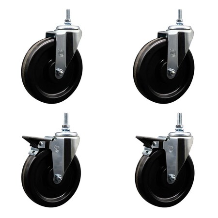 Service Caster 6 Inch Phenolic 12 MM Threaded Stem Caster Set 2 Brakes SCC SCC-TS20S615-PHS-M1215-2-PLB-2